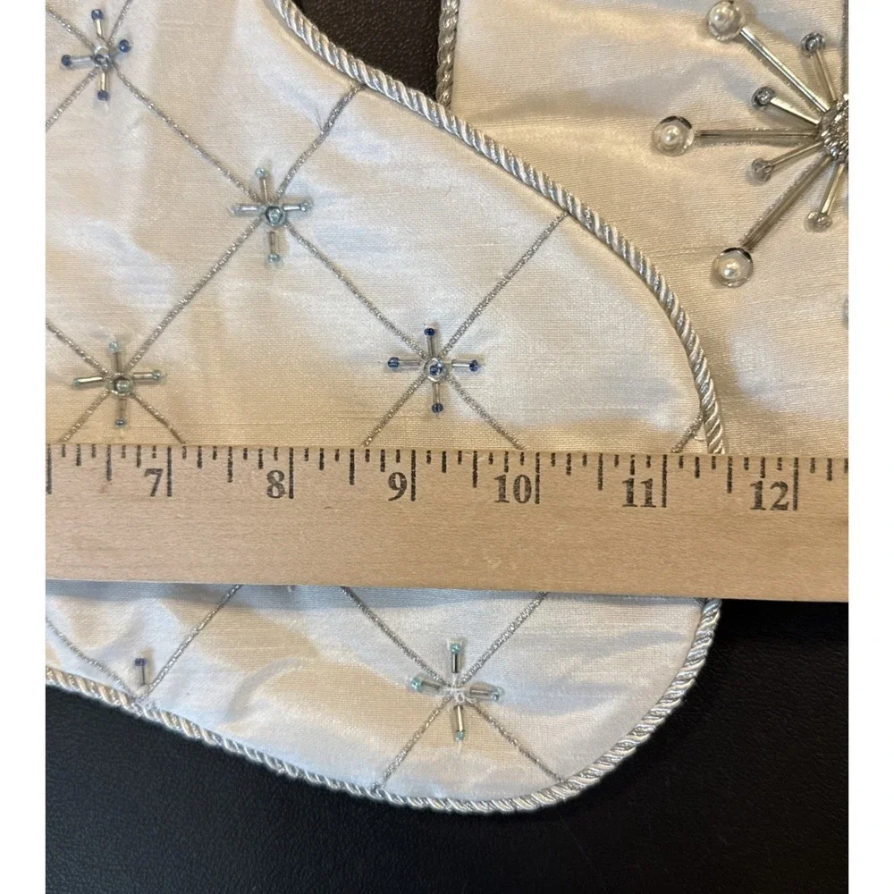 Embellished Silver White Snowflakes Holiday Christmas Stocking 17